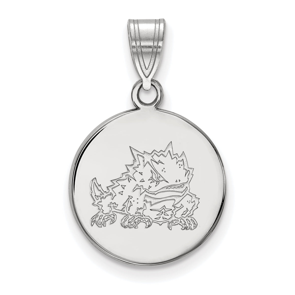 Sterling Silver Rhodium-plated LogoArt Texas Christian University Horned Frog Medium Disc Pendant Q-SS040TCU