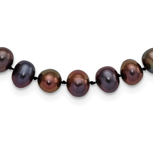 Sterling Silver Rhodium-plated 7-8mm Black Near-Round Freshwater Cultured Pearl 18 inch Necklace 18 Inches
