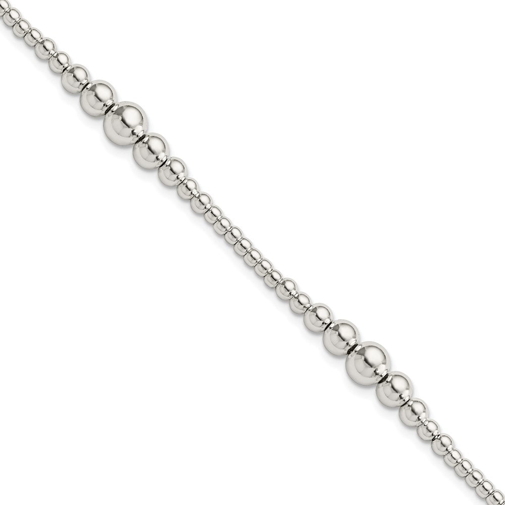 Sterling Silver Round Graduated Beaded Bracelet 7.5 inches
