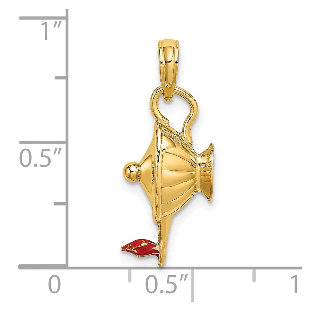 14K W/ Red Enamel Polished 3-D Genie Lamp Charm