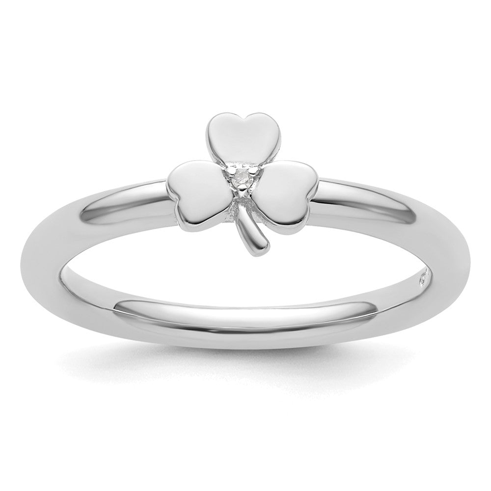 Sterling Silver Stackable Expressions Rhodium Diamond Clover Ring Size -7