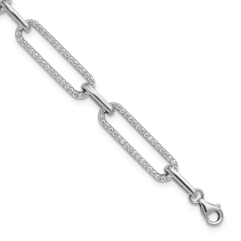 Sterling Shimmer Sterling Silver Rhodium-plated 1.2mm CZ 190 Stone Paper Clip Link 6.5 inch with 1 inch Extension Bracelet 7.25 inches