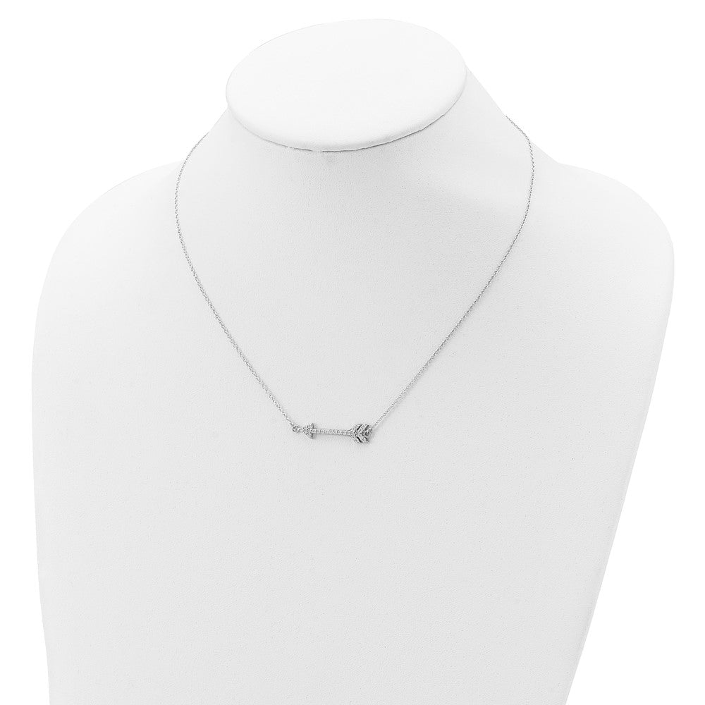 Sterling Silver Rhodium-plated CZ Arrow w/2in ext. Necklace 16 Inches
