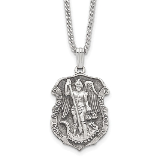Kelly Waters Antiqued Rhodium-plated St. Michael Medal 24 inch Necklace