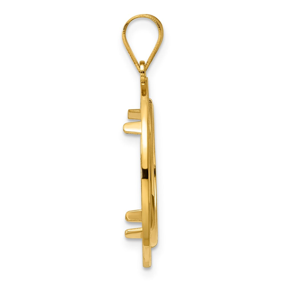 14k Polished and Black Enamel Greek Key with 18.0mm Prong Coin Bezel Pendan
