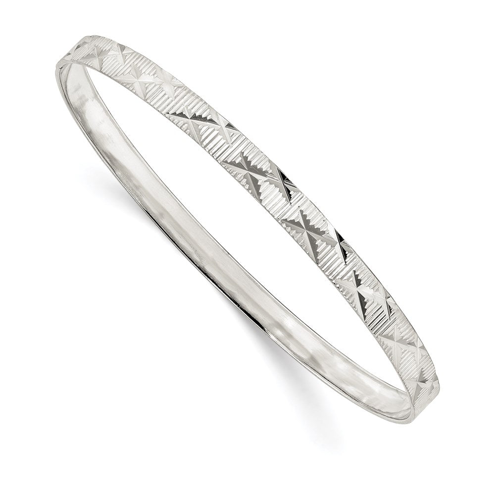 Sterling Silver 5mm Diamond Cut Slip-on Bangle 8 inches