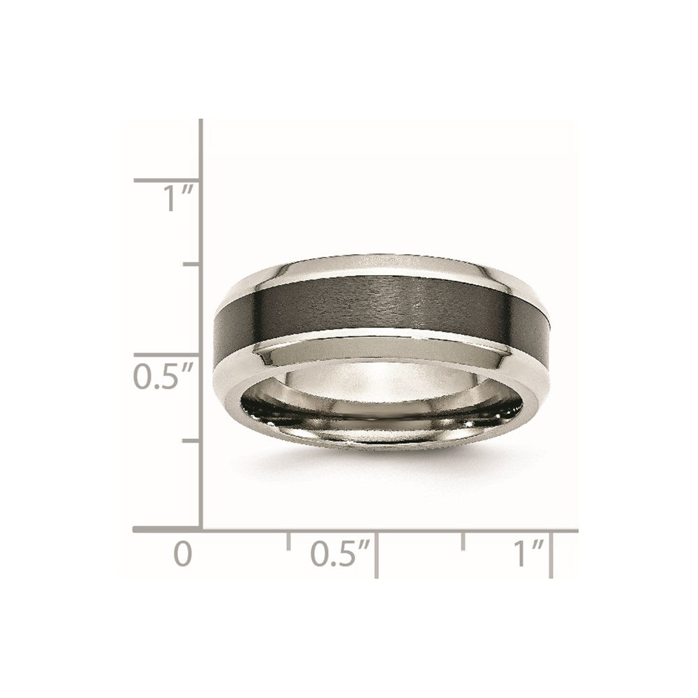 Stainless Steel Base w/Brushed Black Ceramic Center Beveled Band Size - 11