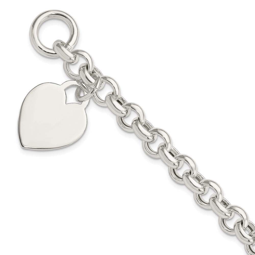 Sterling Silver Engraveable Heart Toggle Bracelet 7.5 inches