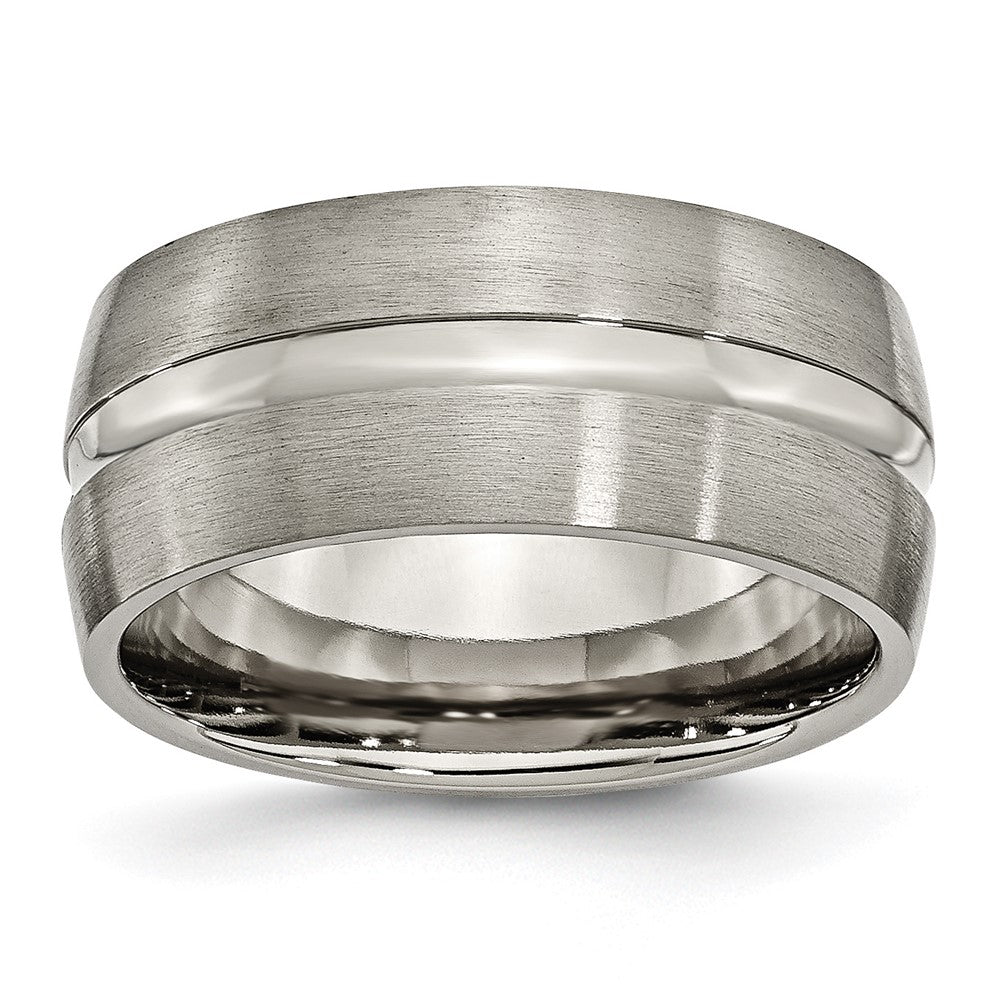 Titanium Brushed and Polished 10mm Grooved Band Size - 13.5
