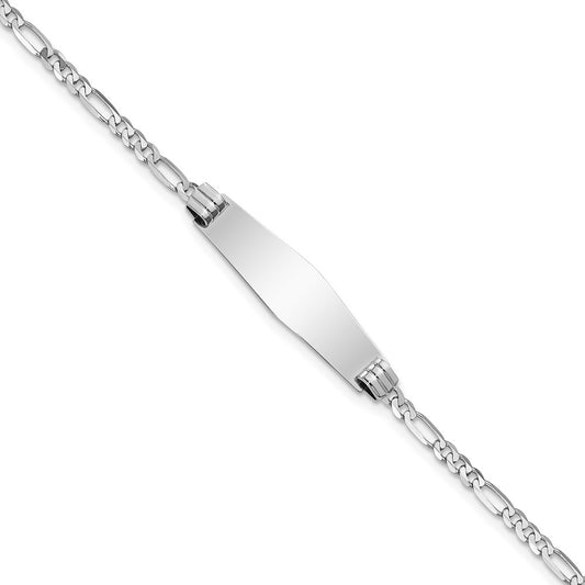 14k WG Soft Diamond Shape Figaro Link ID Bracelet 8  inches