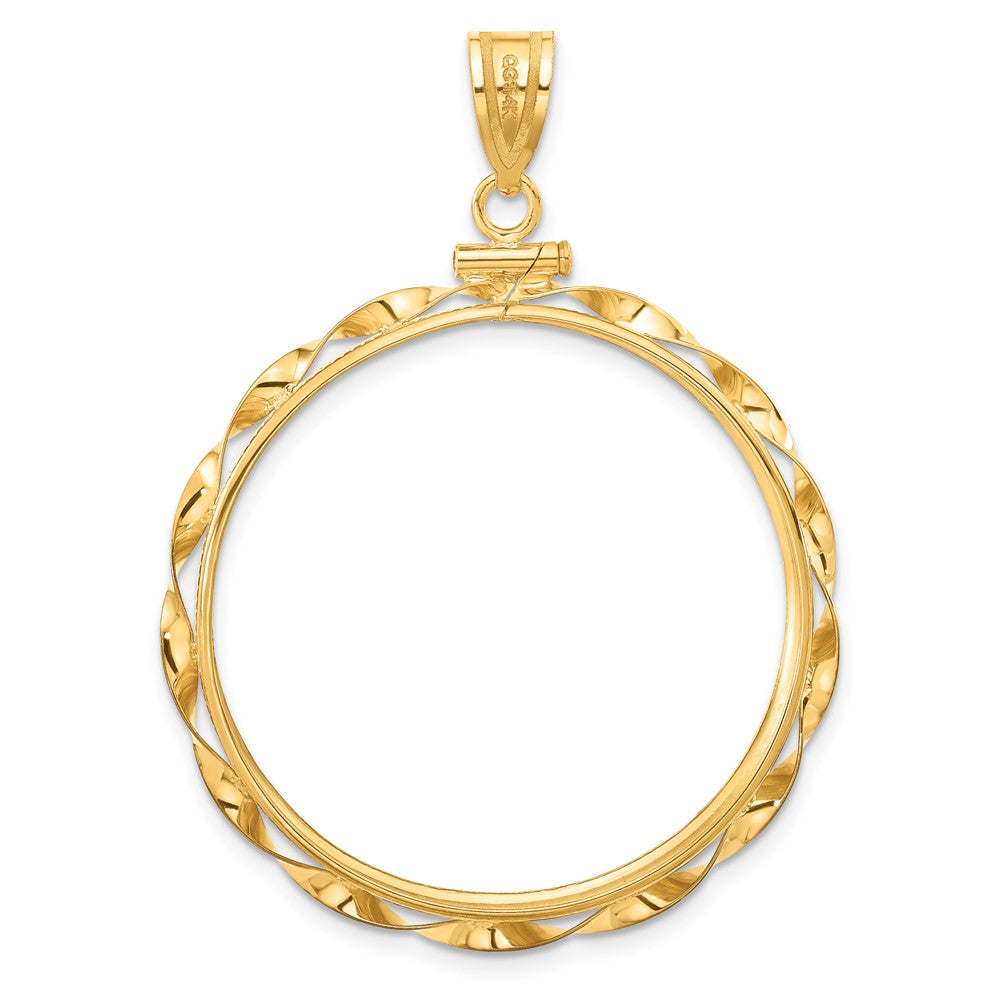 Wideband Distinguished Coin Jewelry 14k Polished Hand Twisted Ribbon 32.7mm x 3.00mm Screw Top Coin Bezel Pendant