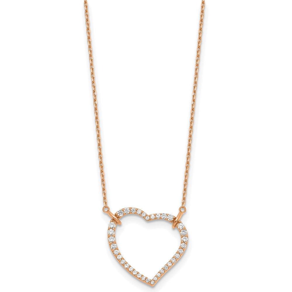 True Origin 14k Rose Gold 3/4 carat Lab Grown Diamond VS DEF 18 inch Open Heart Pendant Necklace