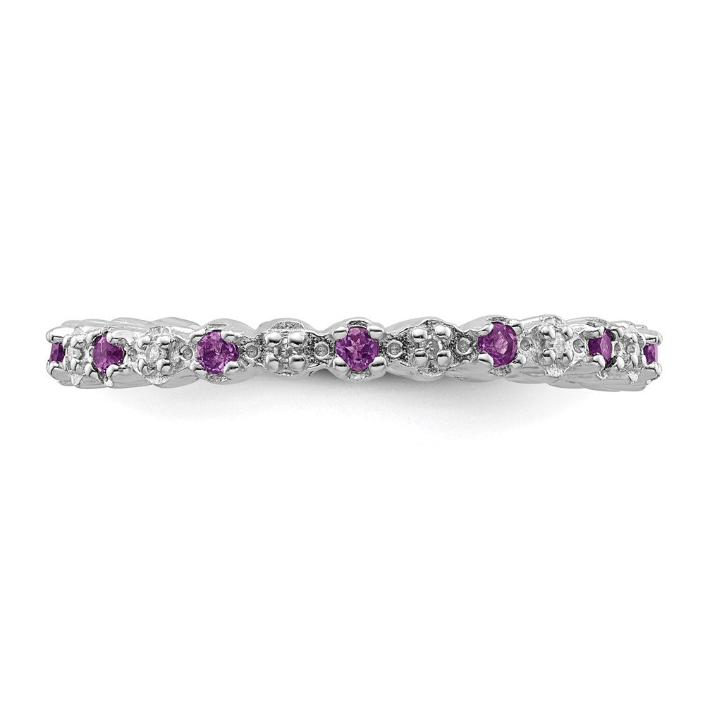 Sterling Silver Stackable Expressions Amethyst & Diamond Ring Size -7