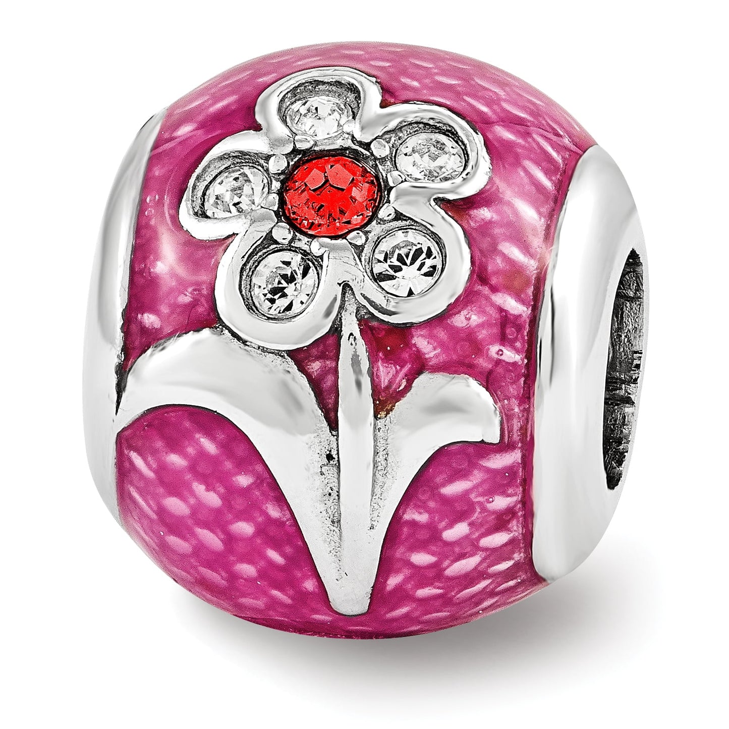 Reflection Beads Sterling Silver Reflections Pink Enamel with Crystals Flower Bead