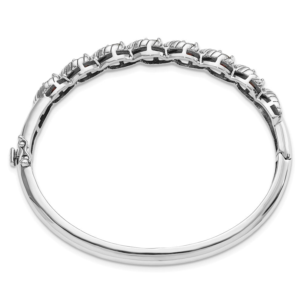 Sterling Silver Rhodium-plated Garnet Hinged Bangle 7.25 inches