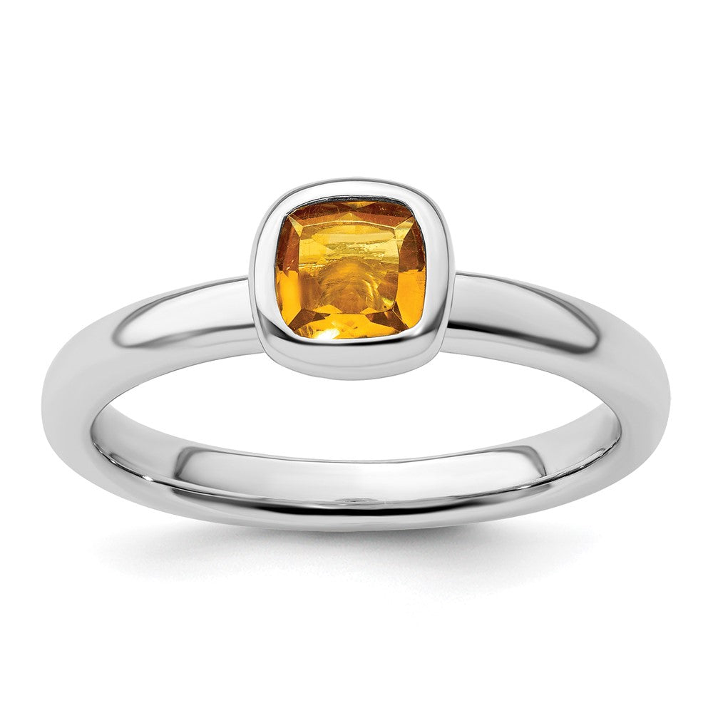 Sterling Silver Stackable Expressions Cushion Cut Citrine Ring Size -6