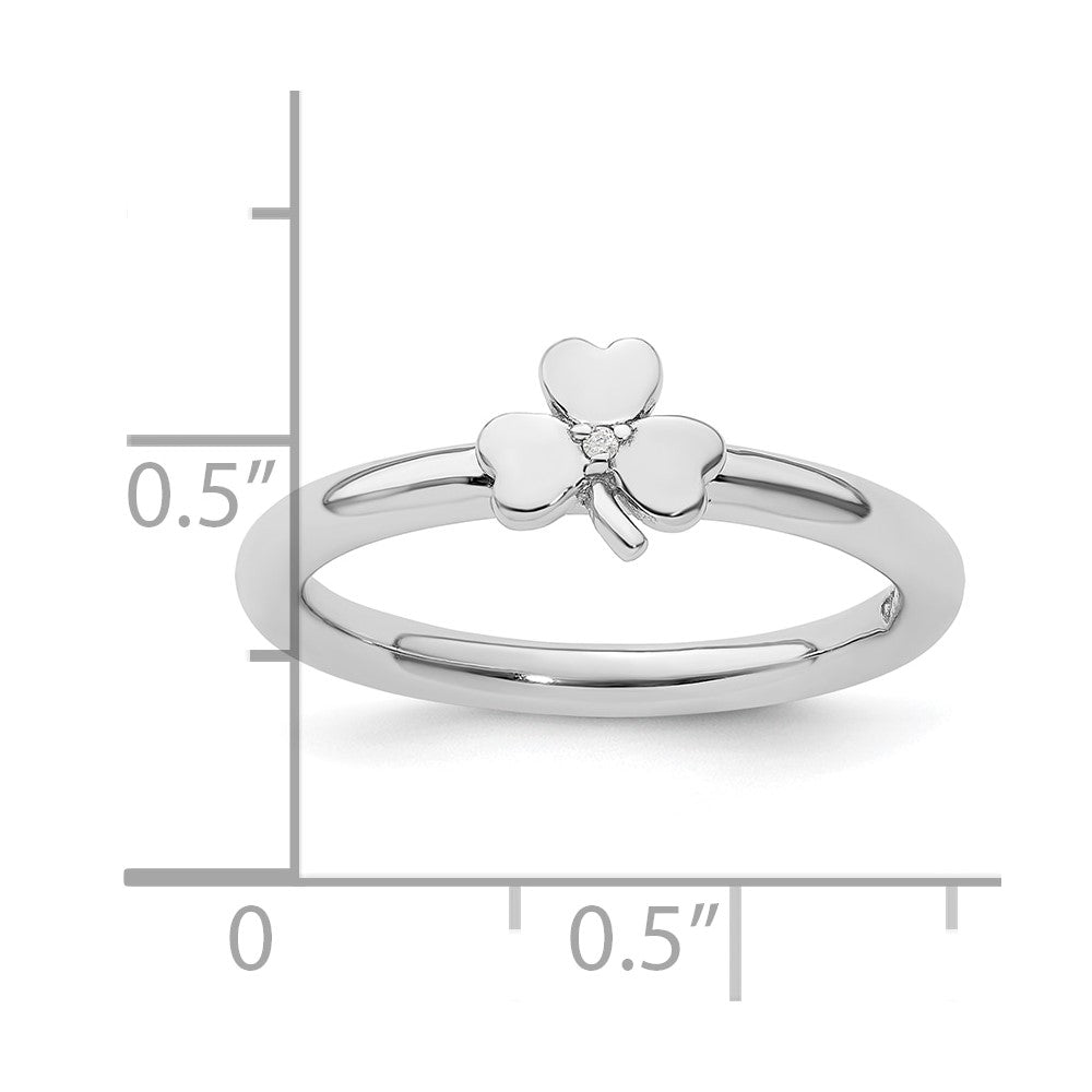 Sterling Silver Stackable Expressions Rhodium Diamond Clover Ring Size -7