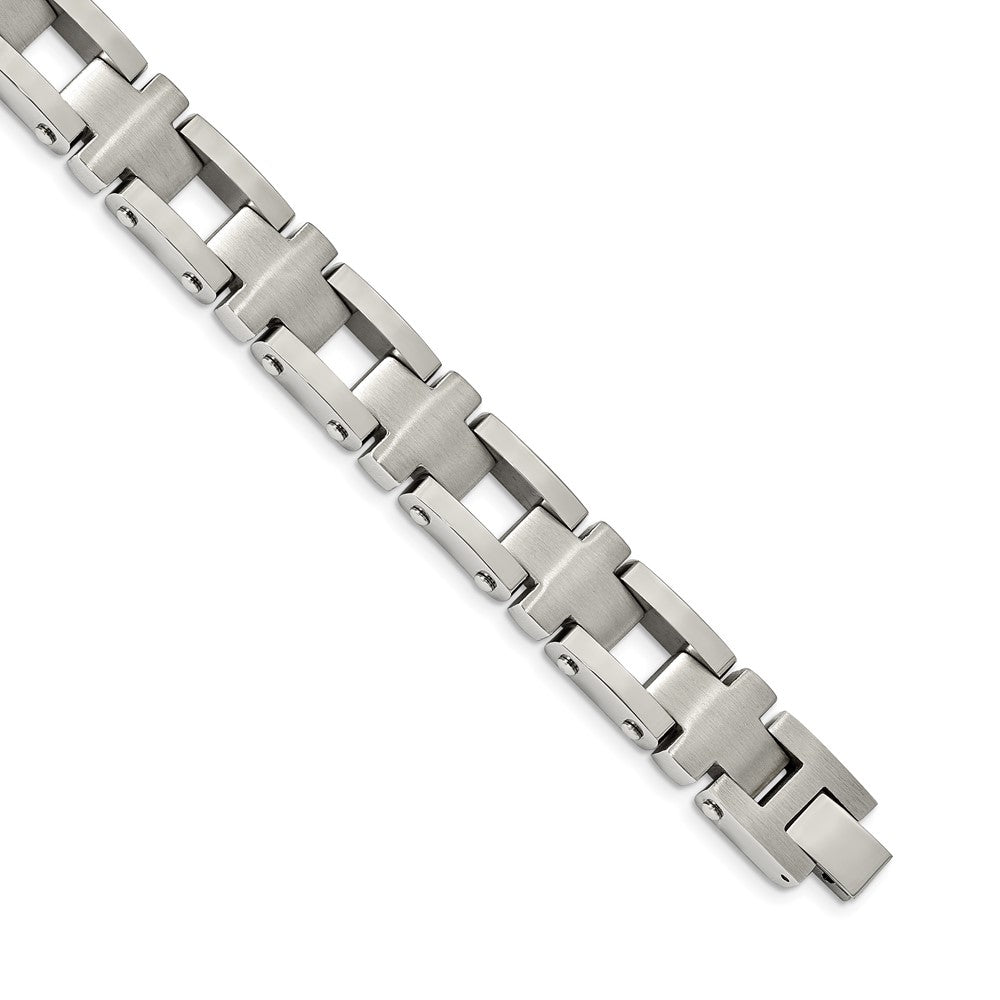 Stainless Steel Brushed and Polished Cross 8.5in Bracelet 8.5 inches