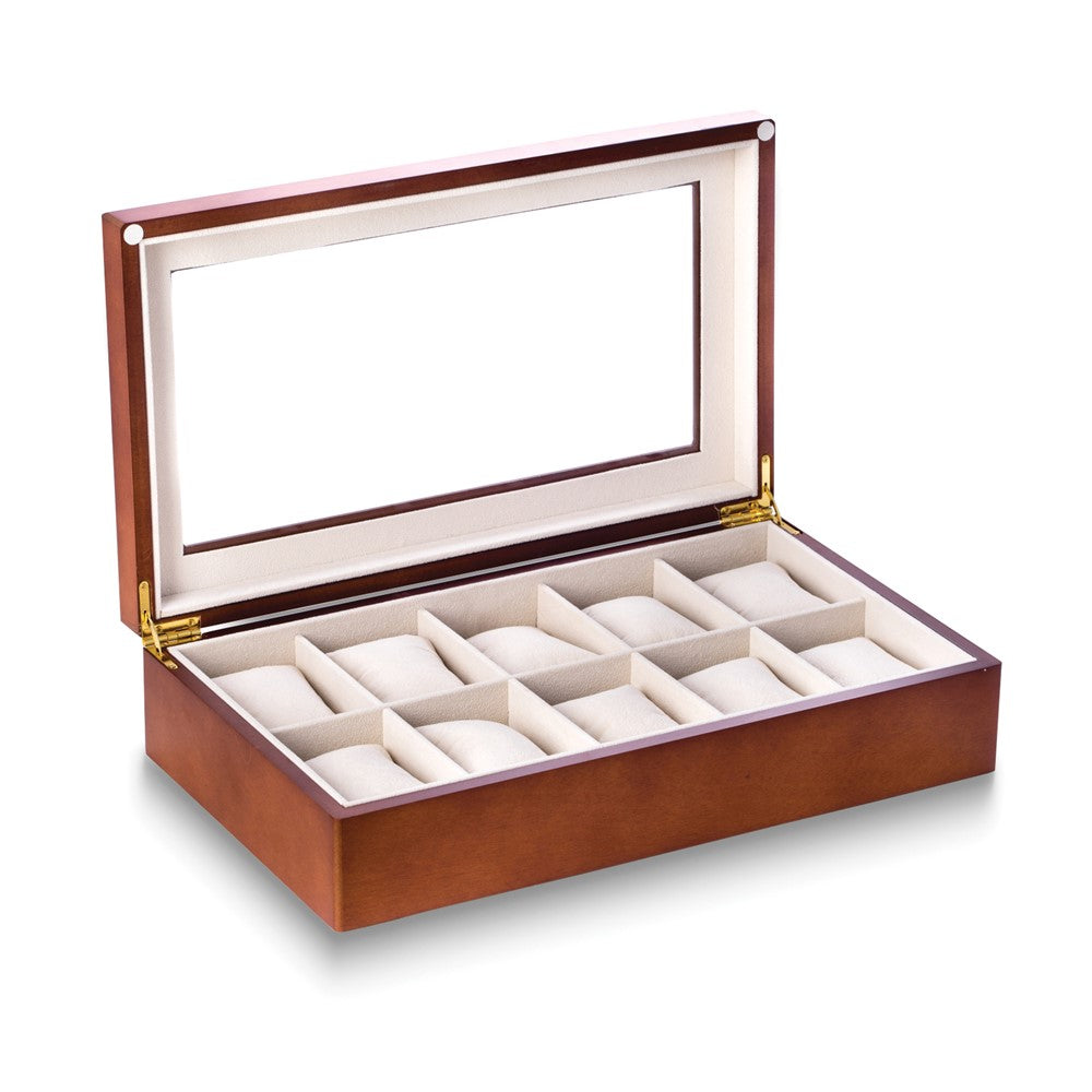 US Army Seal Brown Wooden Glass Top 10 Watch Case with Velour Lining