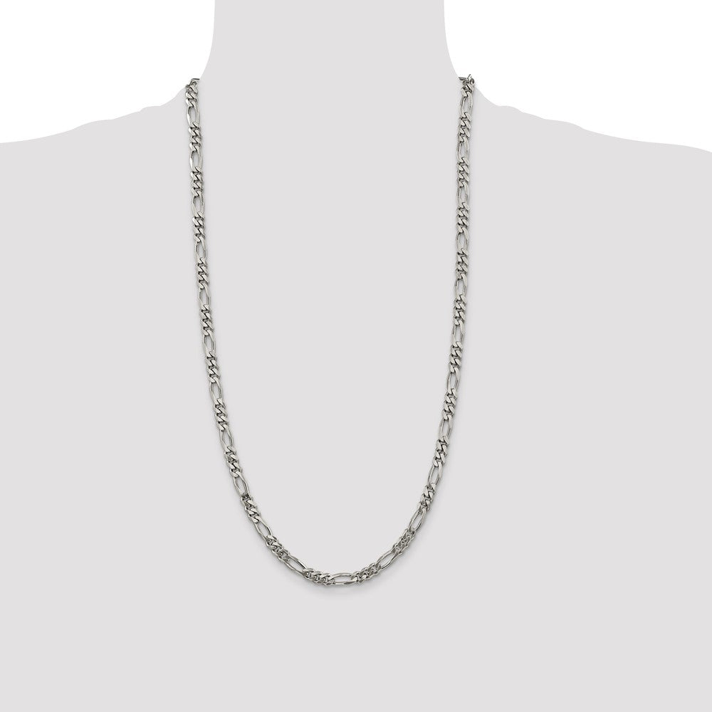 Sterling Silver Rhodium-plated 5.25mm Figaro Chain 28 Inches