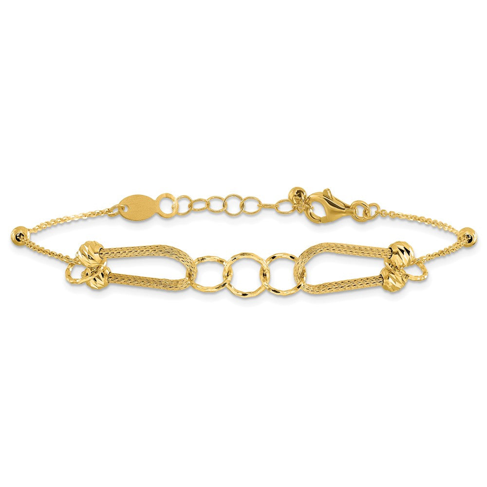 14K Polished and Diamond-cut Fancy Link with 1in ext. Bracelet 8  inches