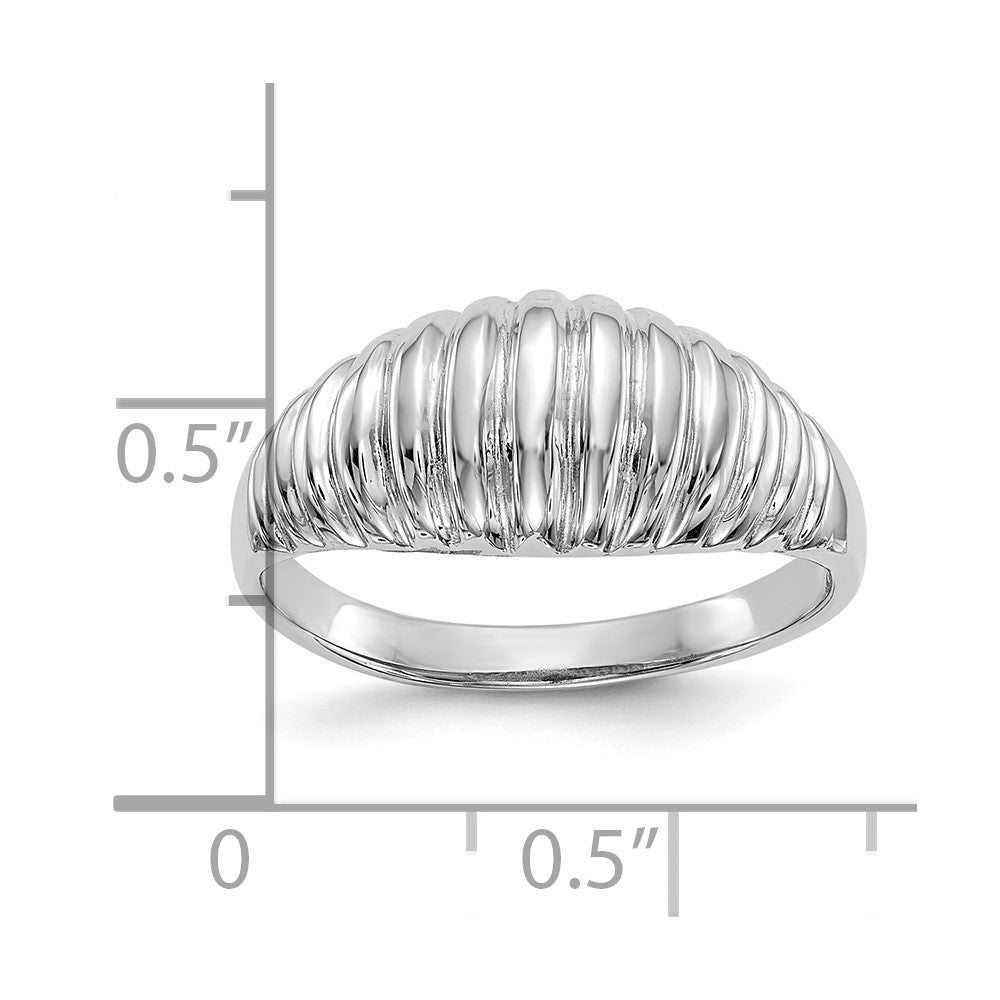 14k White Gold High Polished Ribbed Dome Ring Size 7