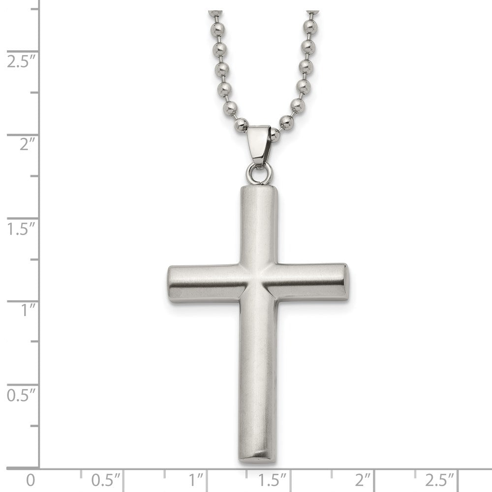 Stainless Steel Brushed and Polished Cross 22in Necklace