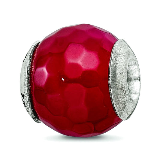 Sterling Silver Reflections Fuchsia Cracked Agate with Shell Stone Bead