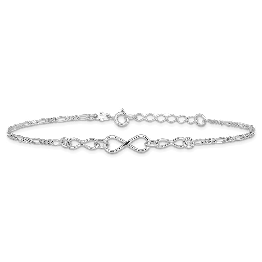 Sterling Silver RH-plated Infinity w/1in ext. Anklet