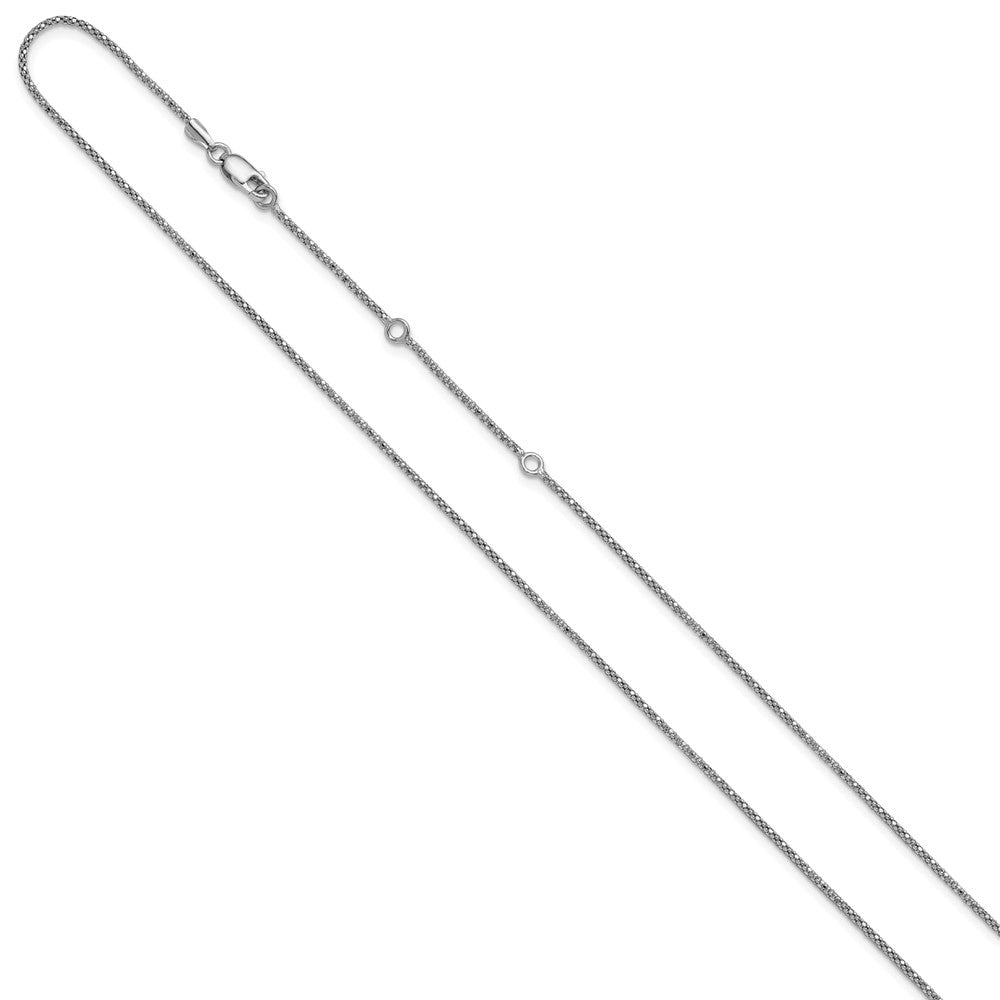 Sterling Silver RH-plt 1.2mm D/C Popcorn 1in+1in Adjustable Chain
