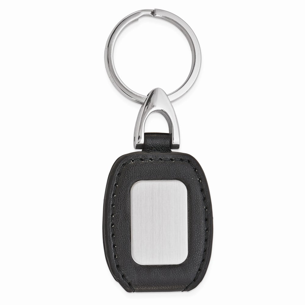 Black Faux Leather Silver-tone Engraving Plate Key Ring QGM22539
