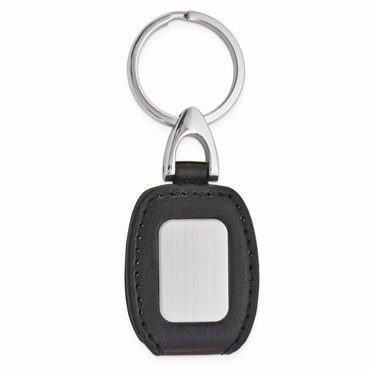 Black Faux Leather Silver-tone Engraving Plate Key Ring QGM22539