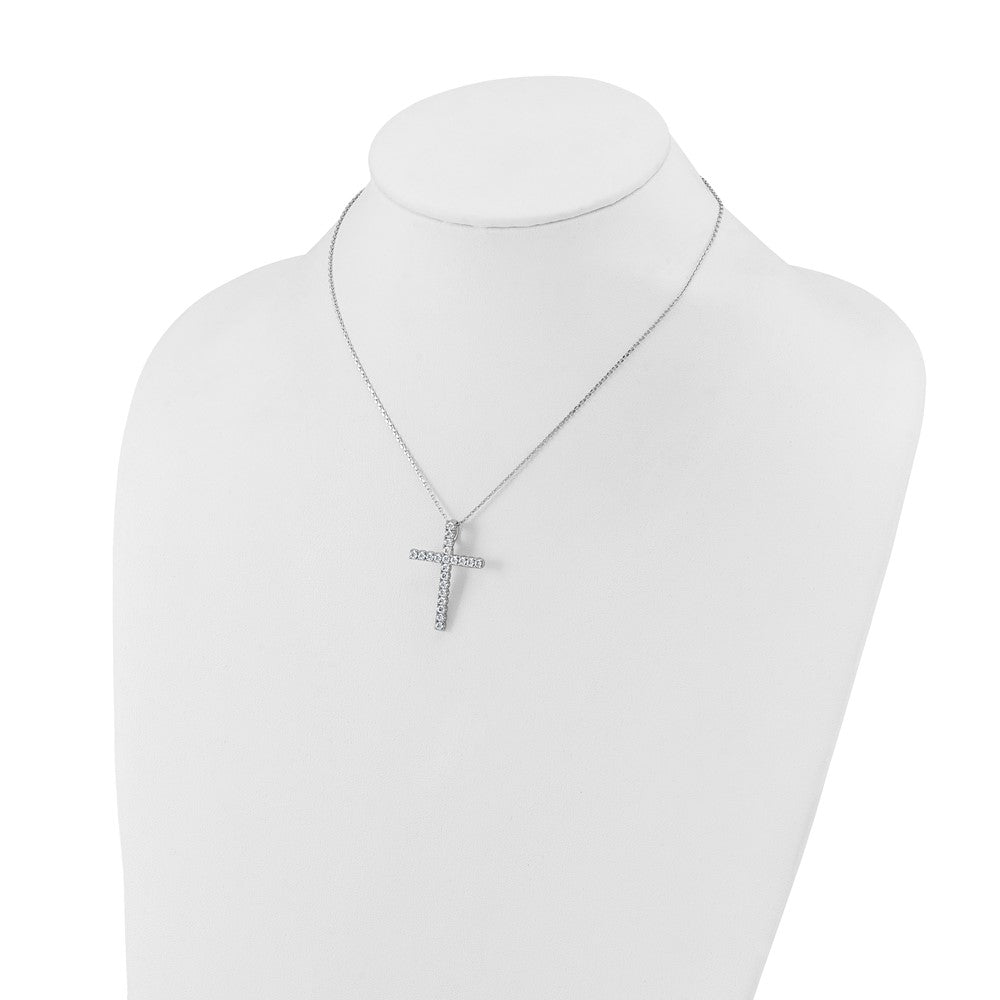 Sterling Shimmer Sterling Silver Rhodium-plated 2.3mm CZ 21 Stone Cross 16 inch with 2 inch Extension Necklace 16 Inches