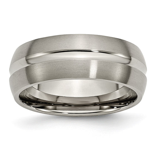 Titanium Brushed and Polished 8mm Grooved Band Size - 14