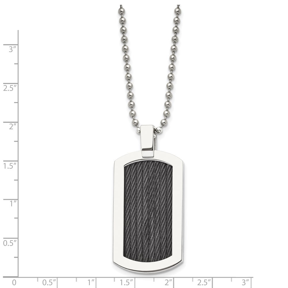 Stainless Steel Polished w/Black IP-Plated Cable Dog Tag 24in Necklace