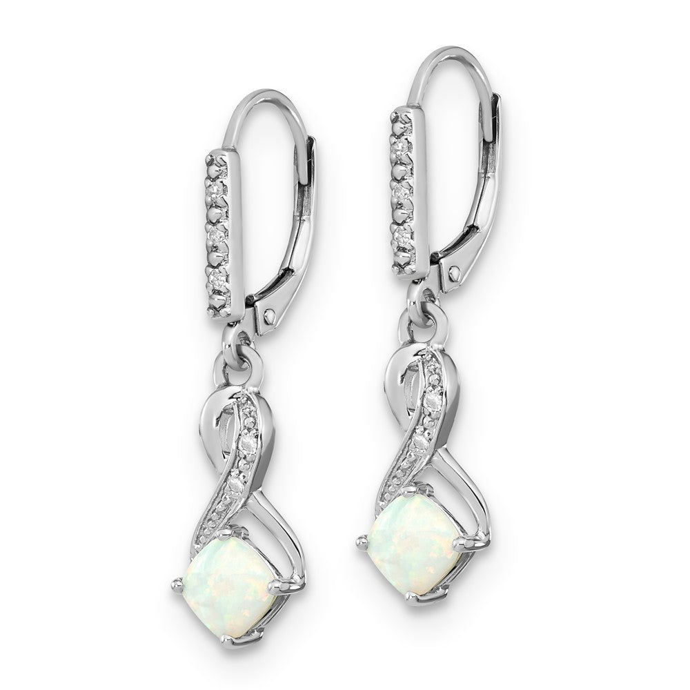 Sterling Silver Created Opal & Diamond Leverback Dangle Earrings