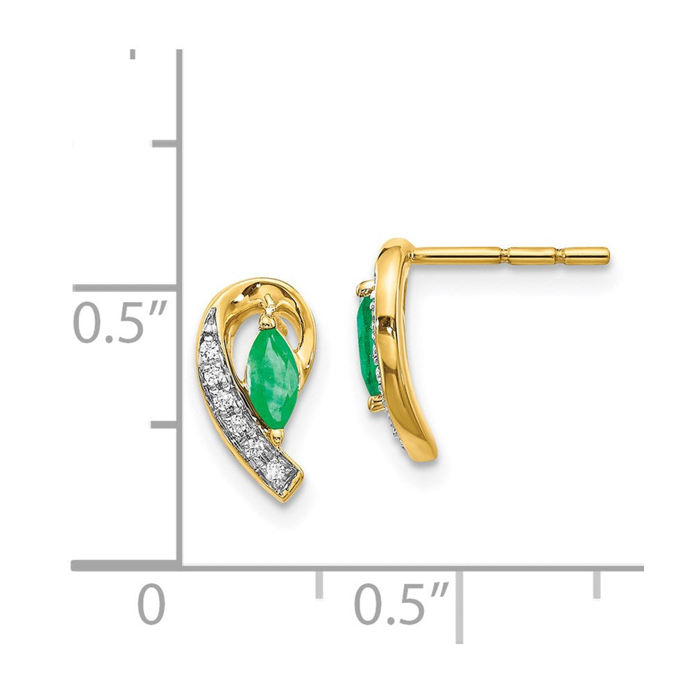 14k 1/20Ct Diamond and Emerald Earrings