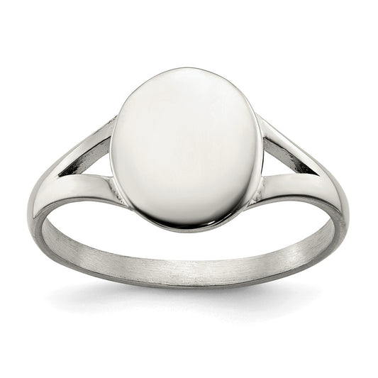 Stainless Steel Polished Oval Disc Ring Size - 6