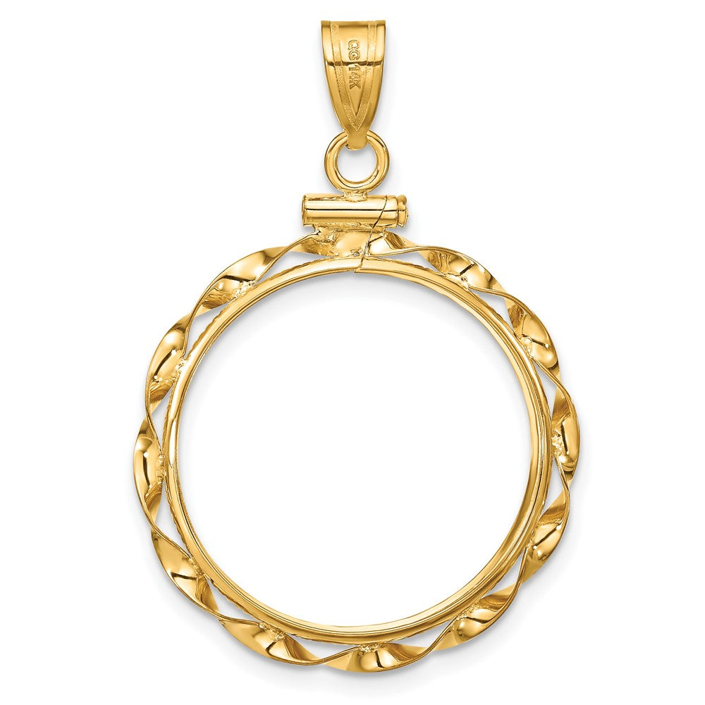 Wideband Distinguished Coin Jewelry 14k Polished Hand Twisted Ribbon 22.0mm x 1.9mm Screw Top Coin Bezel Pendant