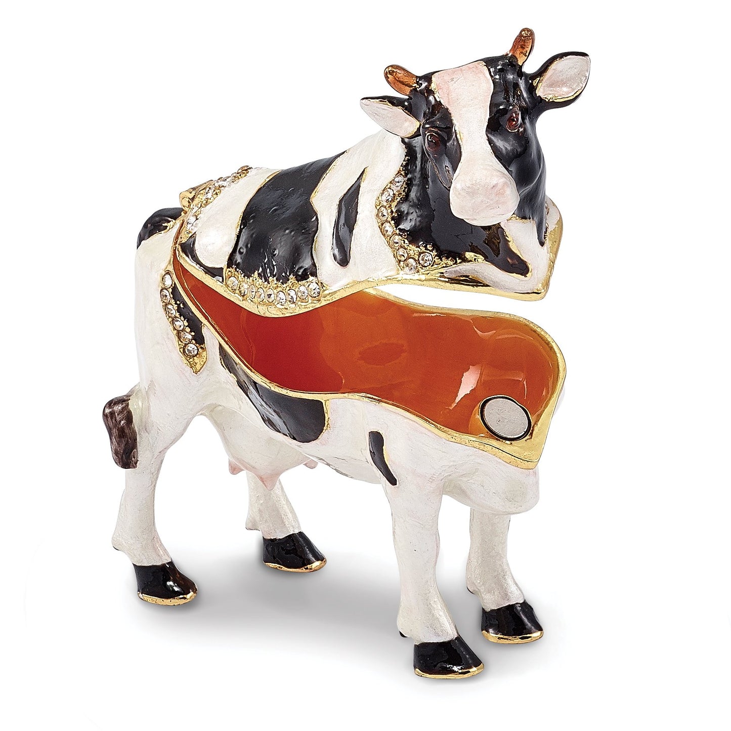 Pewter Black White Cow Trinket Box