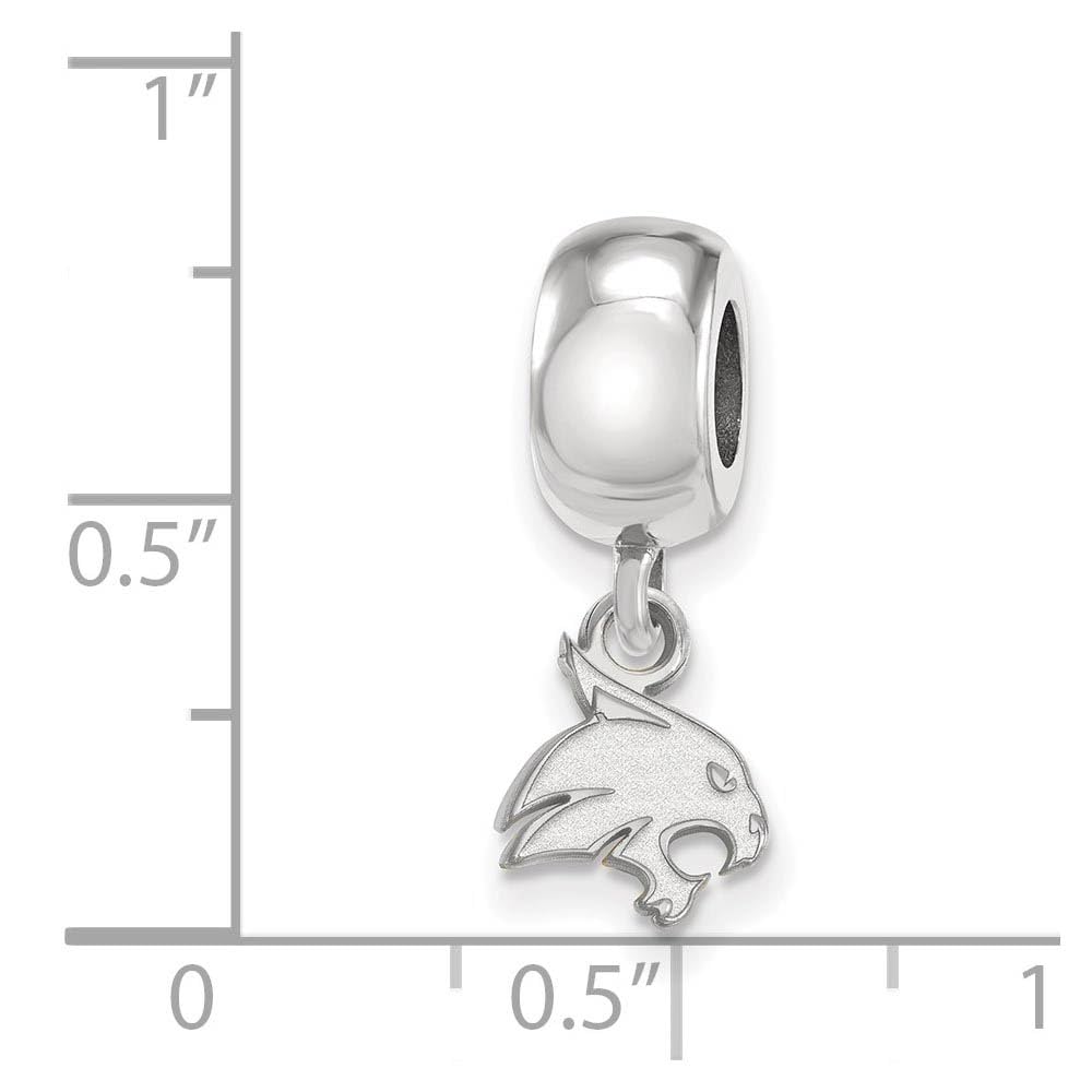 Sterling Silver Rhodium-plated LogoArt Texas State University Bobcat Extra Small Dangle Bead Charm