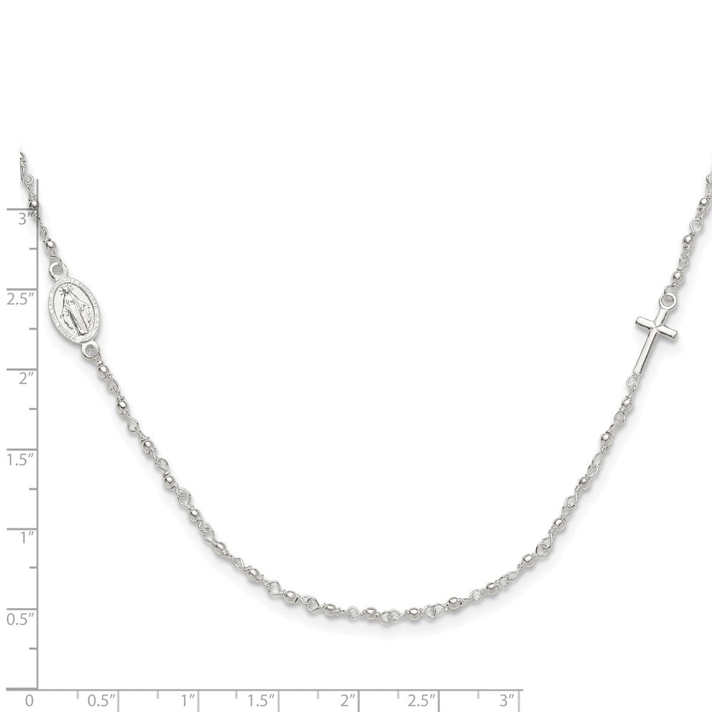 Sterling Silver Medal/Cross w/1.5in ext. Rosary Necklace 15 Inches
