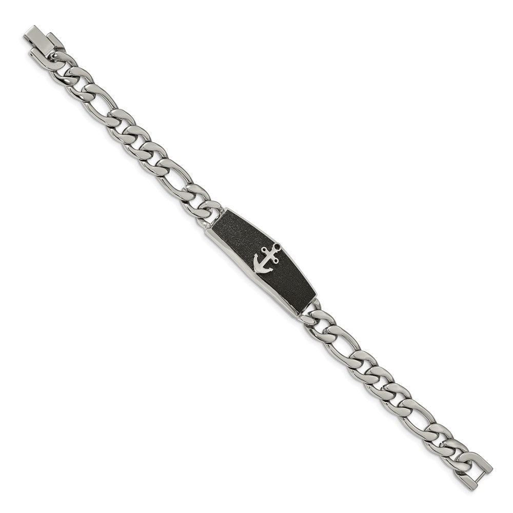 Stainless Steel Polished Black IP-plated Laser cut Anchor 8.5in Bracelet 8.5 inches