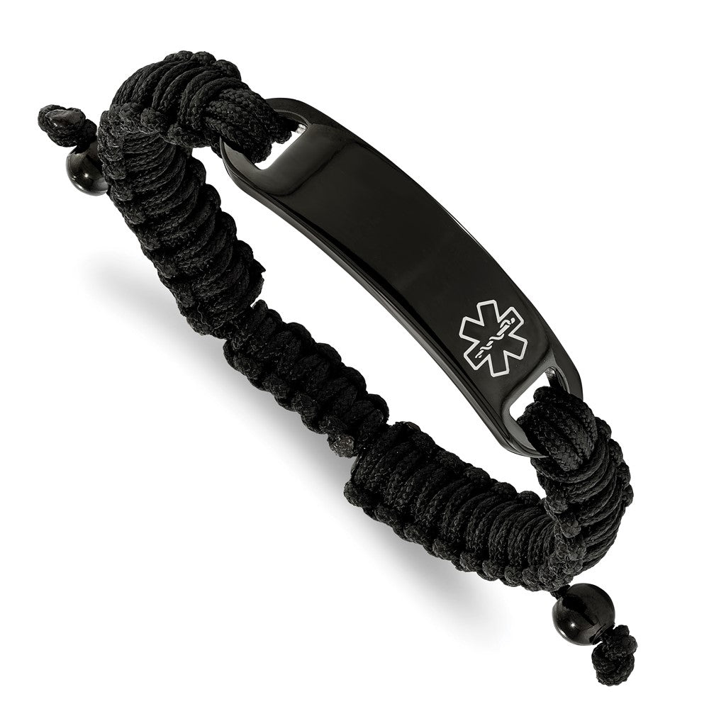 Stainless Steel Polished Black IP Nylon Adjustable Medical ID Bracelet 9.5 inches