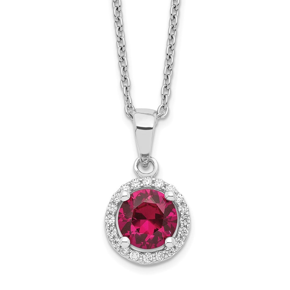Brilliant Embers Sterling Silver Rhodium-plated 20 Stone 18 inch Red Corundum and Clear CZ Halo Necklace with 2 Inch Extender 18 Inches
