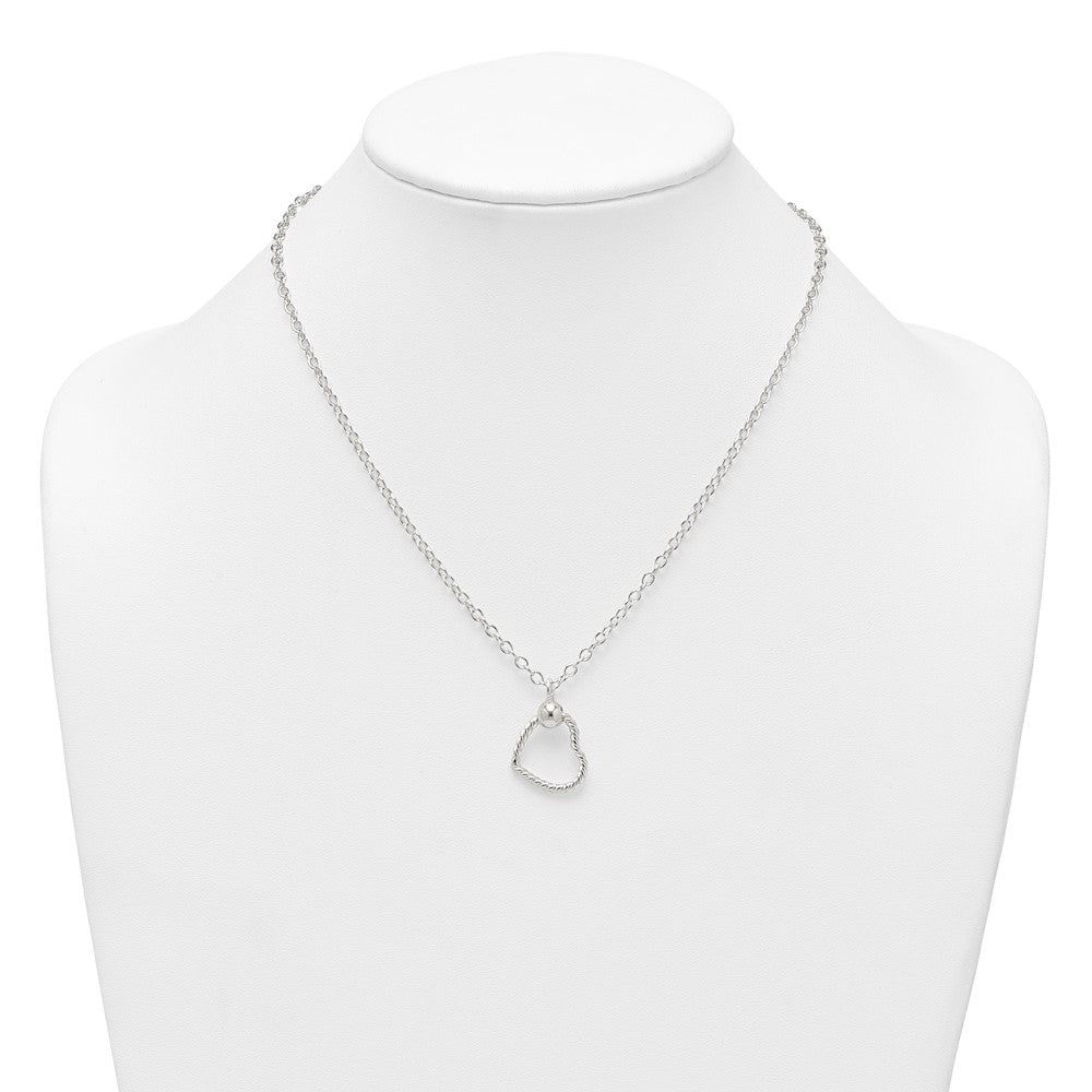 Sterling Silver Polished and Twisted Heart 18 Inch Cable Chain Necklace 18 Inches
