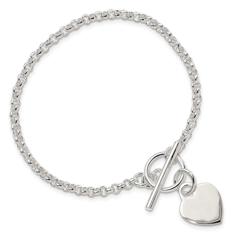 Sterling Silver Fancy Engraveable Heart Bracelet 7.5 inches