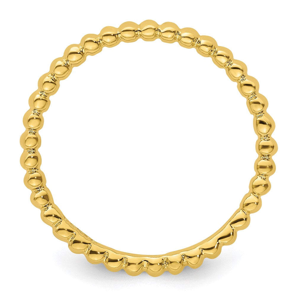 925 Sterling Silver Polished Patterned Stackable Expressions Gold Plated Beaded Ring Size 9 - Stackable Ring for Women Size - 9