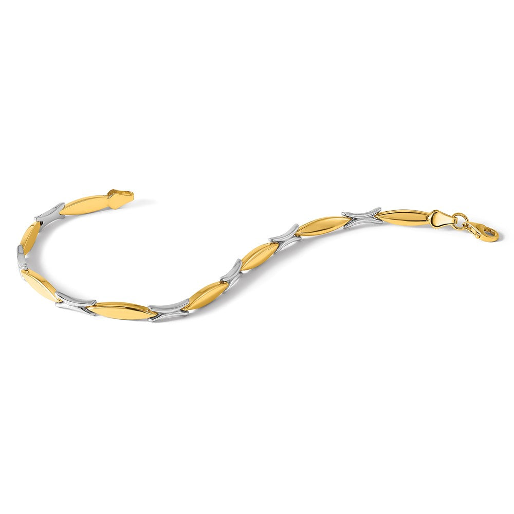10k Two-tone Polished and Brushed Bracelet 7.5  inches