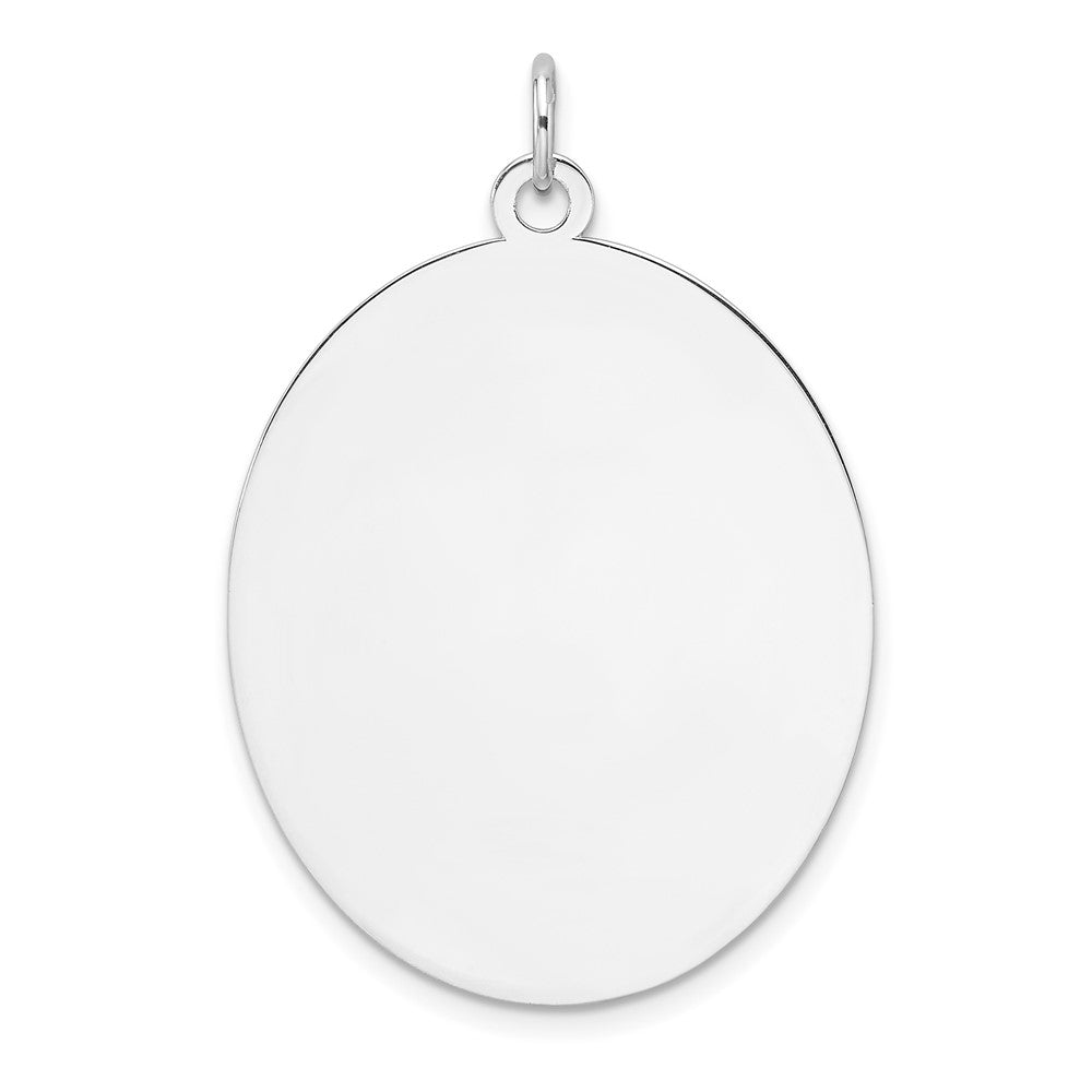 Sterling Silver Rhod-plate Eng. Oval Polish Front/Satin Back Disc Charm